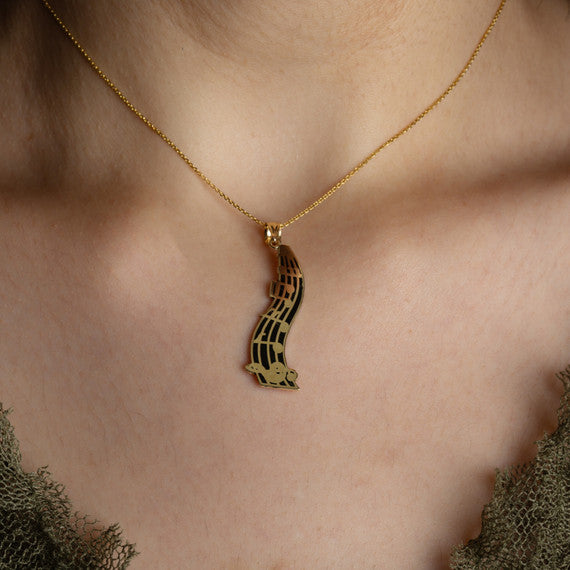 Gold Music Staff Treble Clef Notes Enamel Pendant Necklace (Available in Yellow/Rose/White Gold)