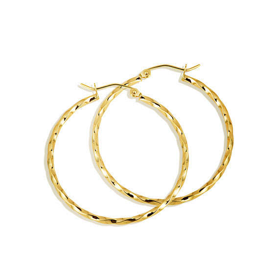 14K Yellow Gold Diamond Cut Tube Twist Hoop Earrings