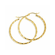 14K Yellow Gold Diamond Cut Tube Twist Hoop Earrings