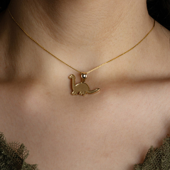 Gold Brachiosaurus Dinosaur Textured Pendant Necklace (Available in Yellow/Rose/White Gold)