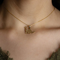 Gold Brachiosaurus Dinosaur Textured Pendant Necklace (Available in Yellow/Rose/White Gold)