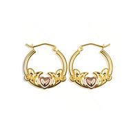 14K Two-Tone Gold Mom Heart Mothers Hoop Earrings