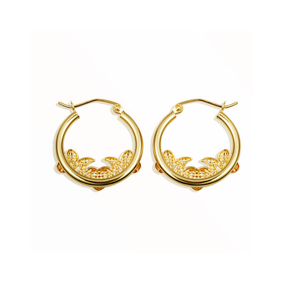 14K Two-Tone Gold Mom Heart Mothers Hoop Earrings