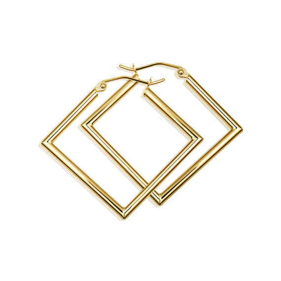 14K Yellow Gold Square Leverback Earrings