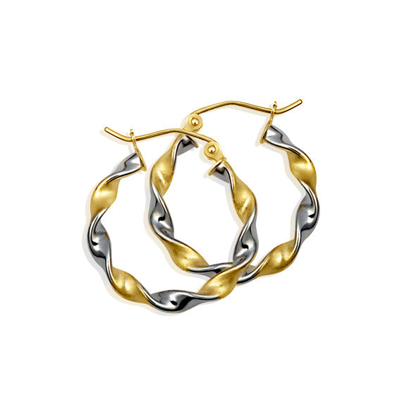 14K Two-Tone Gold Twist Hoop Earrings