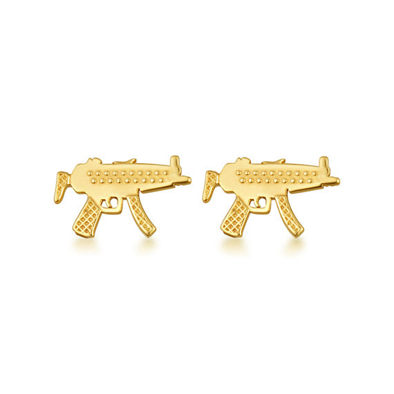 Yellow Gold Machine Gun Stud Earrings
