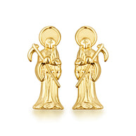 Yellow Gold Santa Muerte Saint Of Death & Protection Stud Earrings