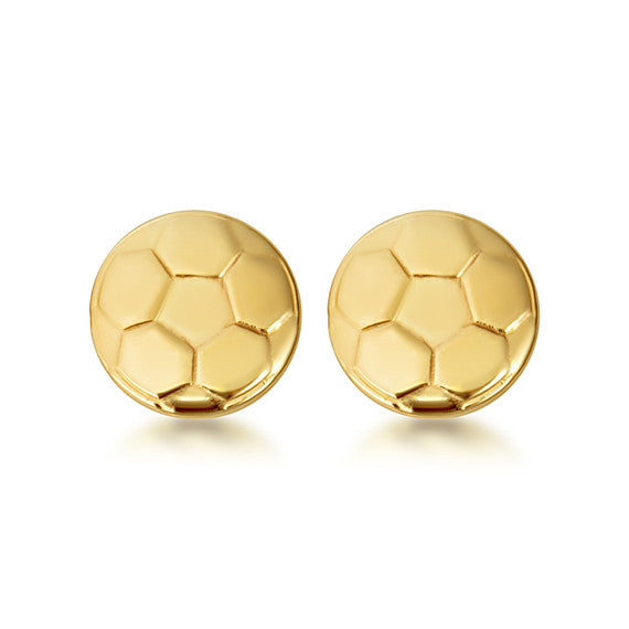 Yellow Gold Soccer Ball Sports Athletic Stud Earrings