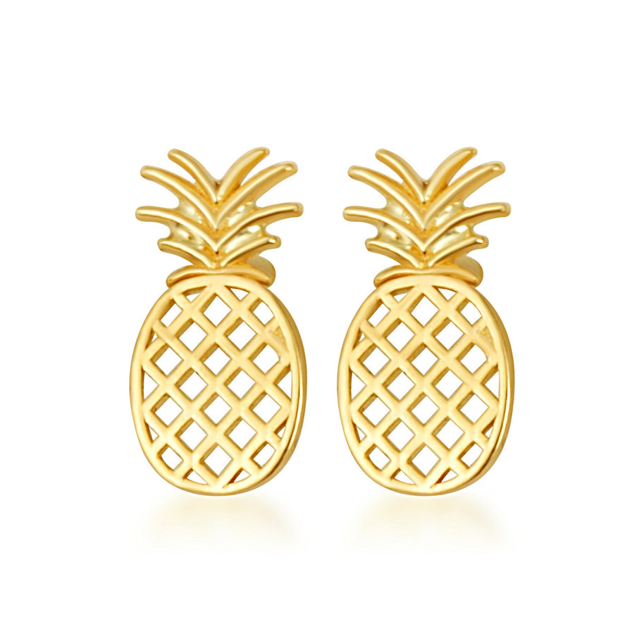 Yellow Gold Pineapple Fruit Stud Earrings