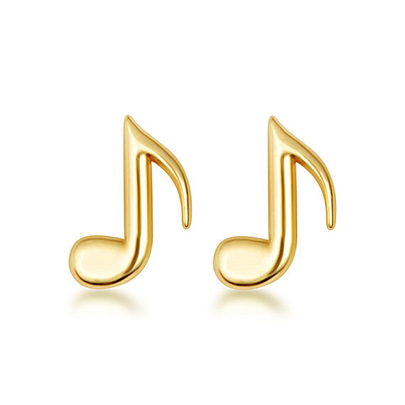 Yellow Gold Eighth Music Note Stud Earrings