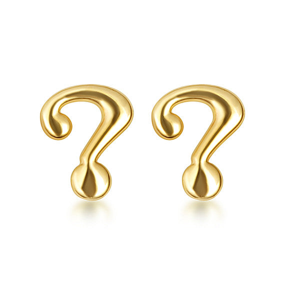 Yellow Gold Question Mark Stud Earrings