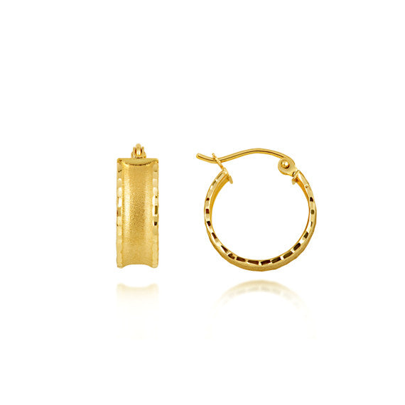 Yellow Gold Satin Finish Diamond Cut Hoop Earrings