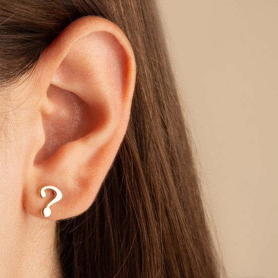 Yellow Gold Question Mark Stud Earrings