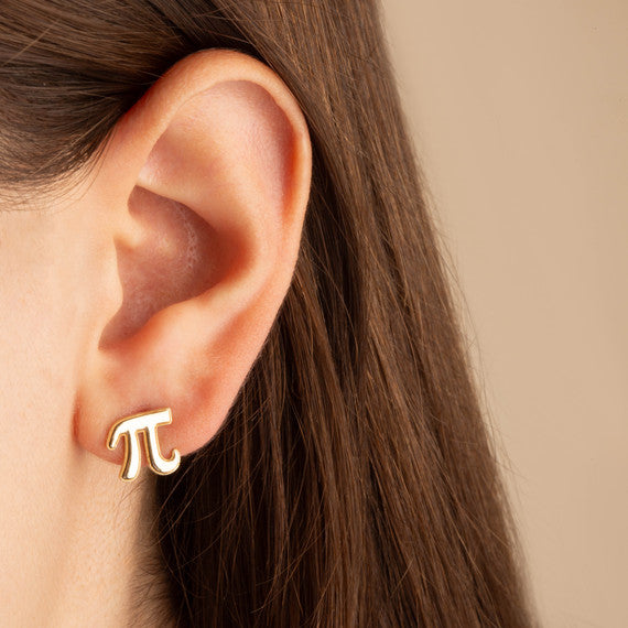 Yellow Gold Pi Symbol Mathematical Milgrain Stud Earrings