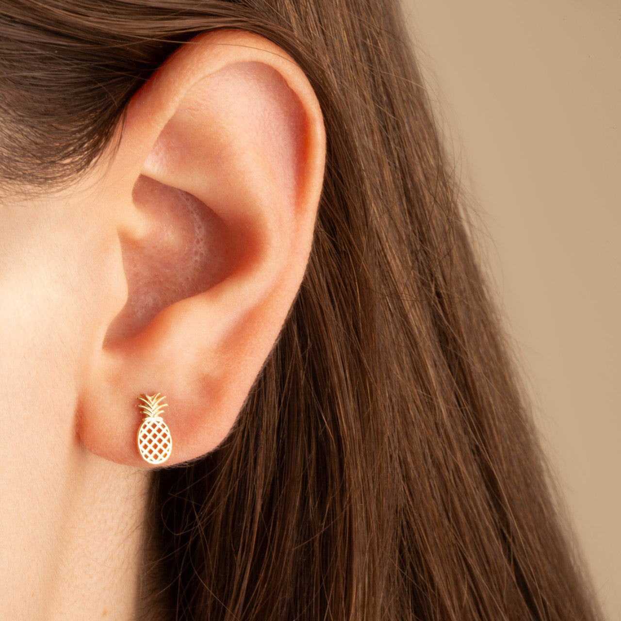 Yellow Gold Pineapple Fruit Stud Earrings