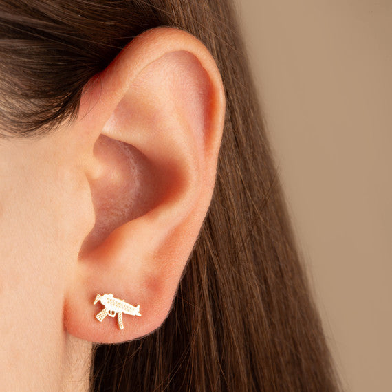 Yellow Gold Machine Gun Stud Earrings