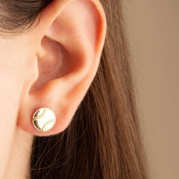 Yellow Gold Baseball Sports Athletic Stud Earrings