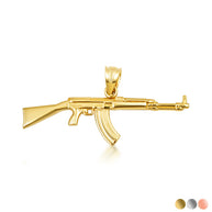 Gold AK-47 Assault Rifle Gun Pendant Necklace (Available in Yellow/Rose/White Gold)