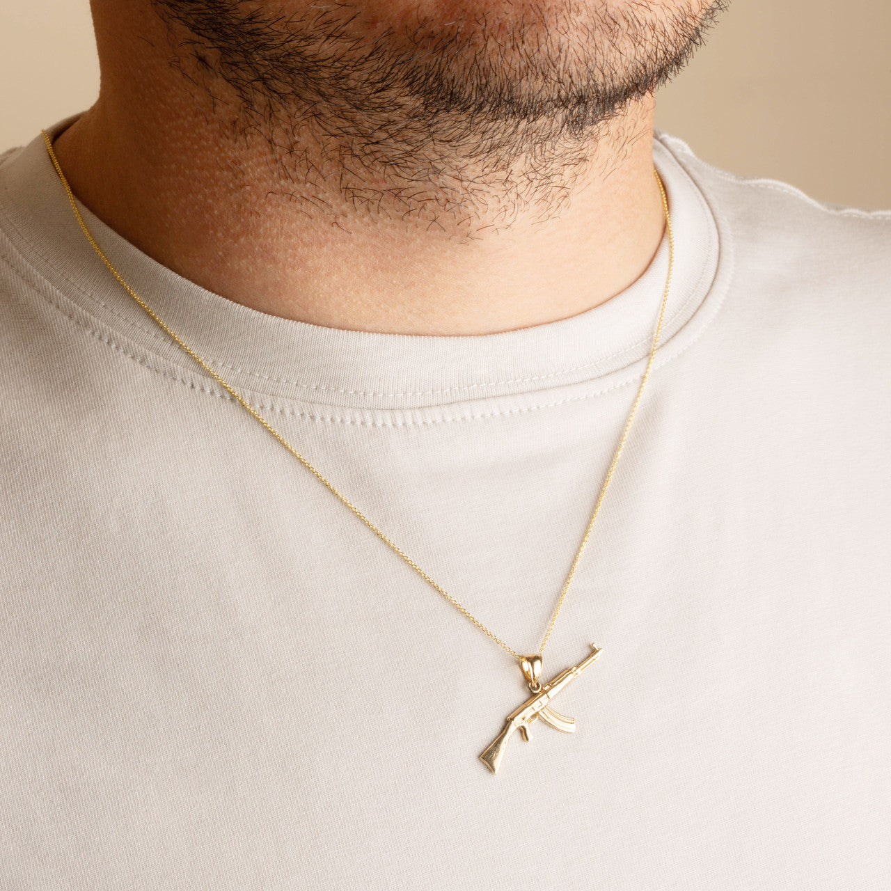Gold AK-47 Assault Rifle Gun Pendant Necklace (Available in Yellow/Rose/White Gold)