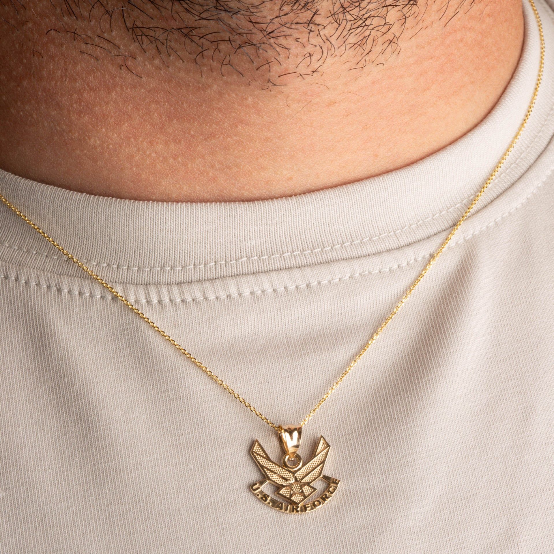 Gold United States Air Force Emblem Officially Licensed Pendant Necklace (Available in Yellow/Rose/White Gold)