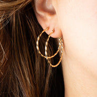 14K Yellow Gold Diamond Cut Tube Twist Hoop Earrings