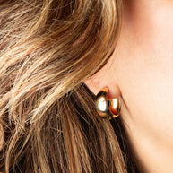 Yellow Gold Dome Hoop Stud Earrings