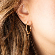 14K Yellow Gold Diamond Cut Square Hoop Textured Earrings