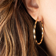 14K Yellow Gold Diamond Cut Twist Hoop Earrings