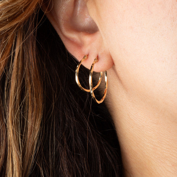 14K Yellow Gold Diamond Cut Twist Hoop Earrings (Available in Small/Medium/Large)