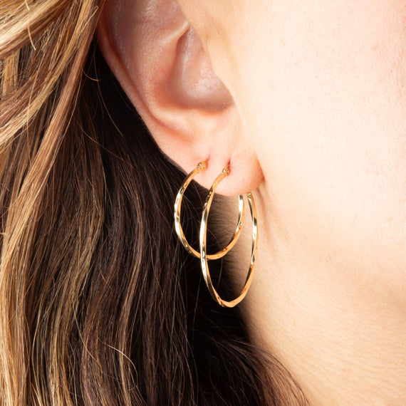 14K Yellow Gold Diamond Cut Twist Hoop Earrings (Available in Small/Medium/Large)
