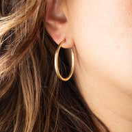 14K Yellow Gold Diamond Cut Hoop Textured Earrings