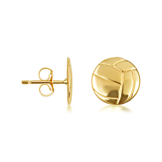 Yellow Gold Volleyball Sports Athletic Stud Earrings