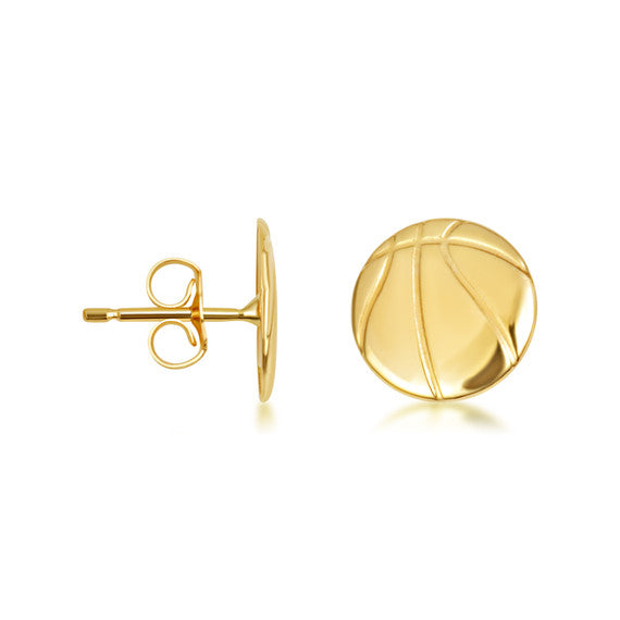 Yellow Gold Basketball Sports Athletic Stud Earrings