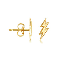Yellow Gold Lightning Bolt Electric Milgrain Stud Earrings
