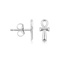 .925 Sterling Silver Egyptian Ankh Cross Stud Earrings
