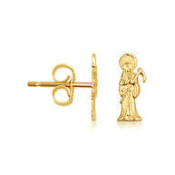 Yellow Gold Santa Muerte Saint Of Death & Protection Stud Earrings