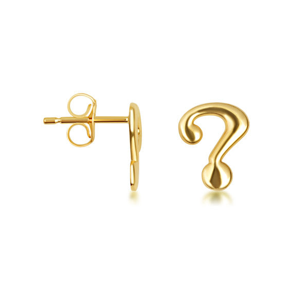 Yellow Gold Question Mark Stud Earrings
