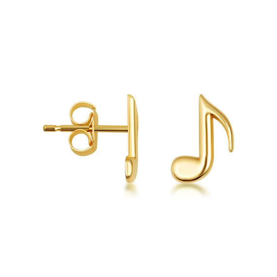 Yellow Gold Eighth Music Note Stud Earrings