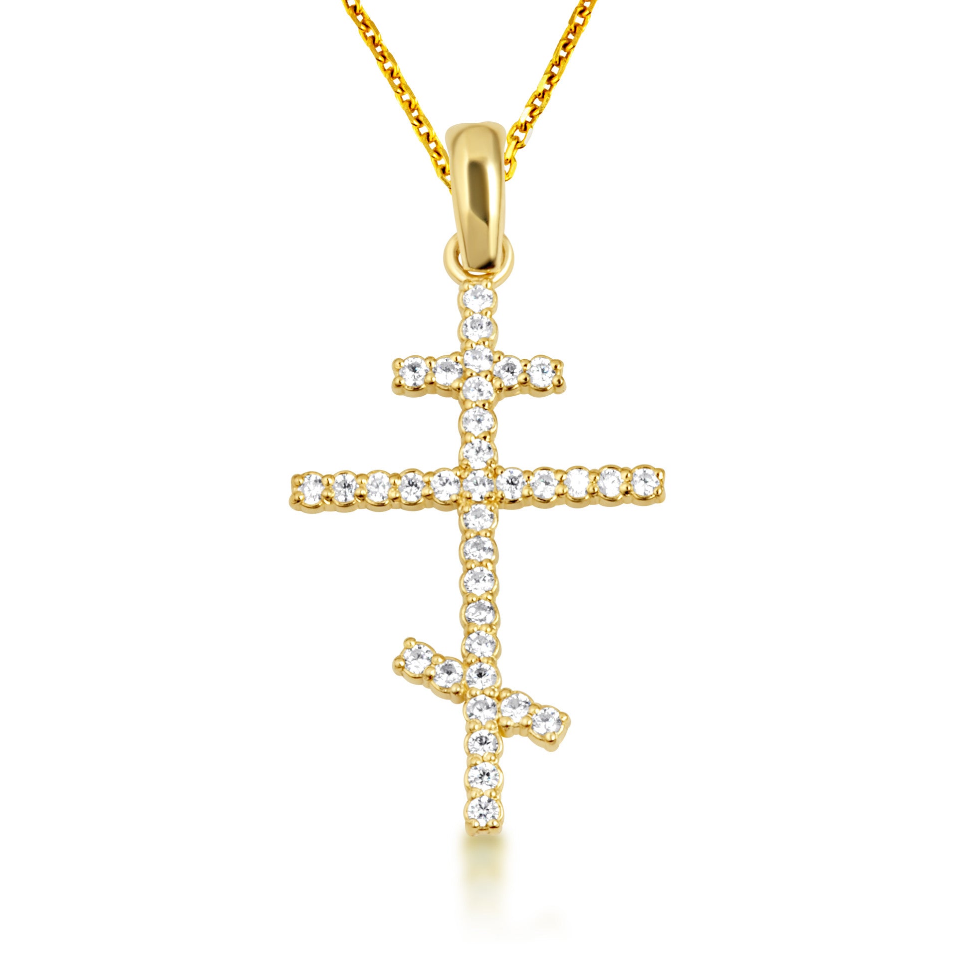 10K Gold Cubic Zirconia Russian Orthodox Cross Crucifix Pendant Necklace (Available in Yellow/Rose/White Gold)