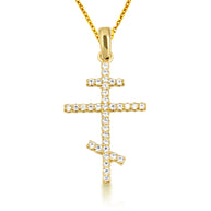 10K Gold Cubic Zirconia Russian Orthodox Cross Crucifix Pendant Necklace (Available in Yellow/Rose/White Gold)