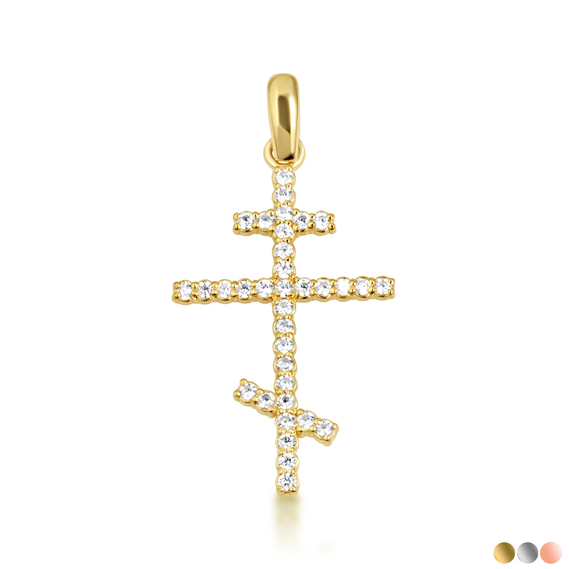 14K Gold Diamond Russian Orthodox Cross Crucifix Pendant Necklace (Available in Yellow/Rose/White Gold)