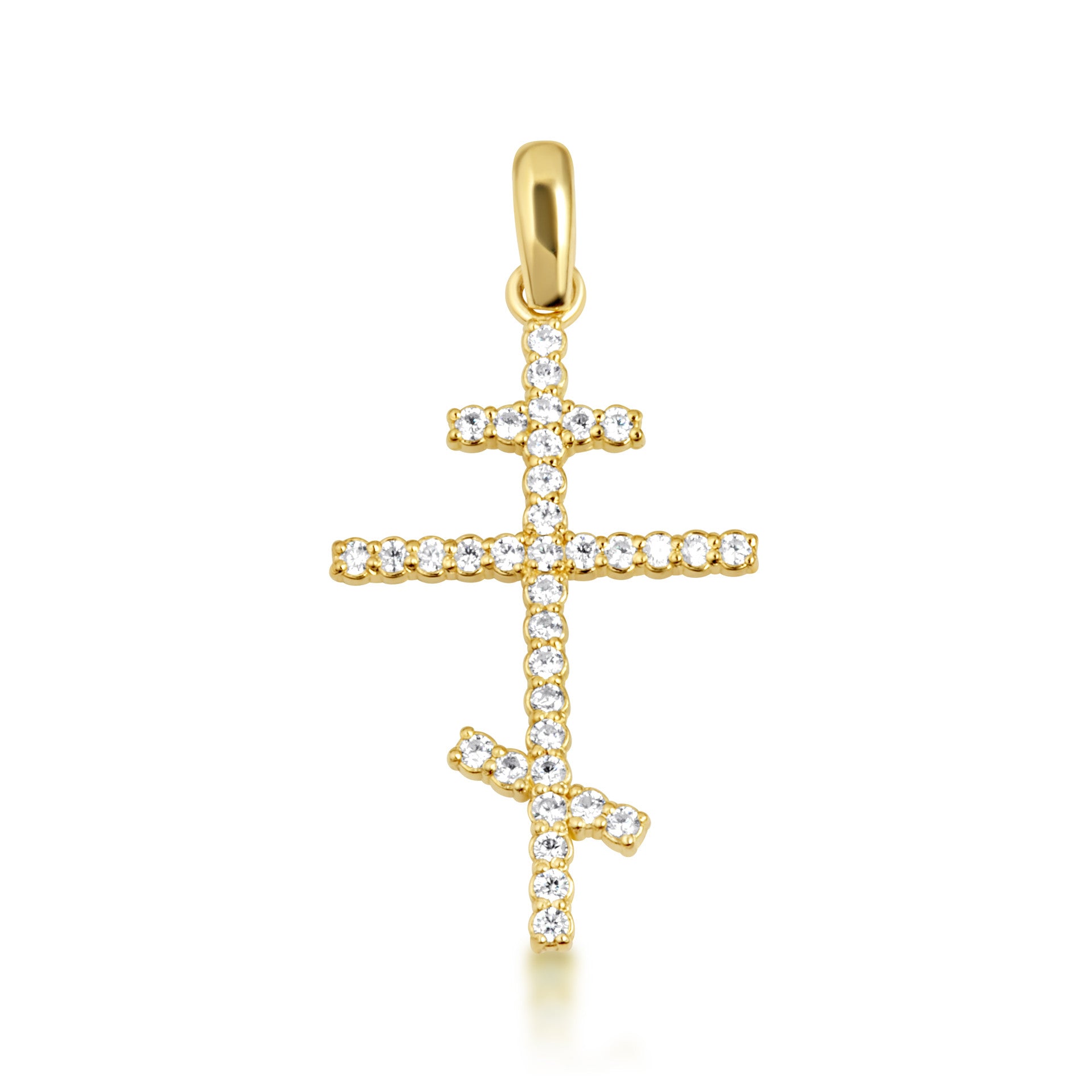 14K Gold Diamond Russian Orthodox Cross Crucifix Pendant Necklace (Available in Yellow/Rose/White Gold)