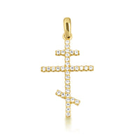 14K Gold Diamond Russian Orthodox Cross Crucifix Pendant Necklace (Available in Yellow/Rose/White Gold)