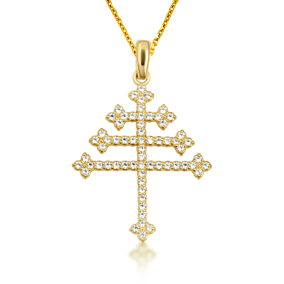 10K Gold Studded Papal Cross Pendant Necklace (Available in Yellow/Rose/White Gold)