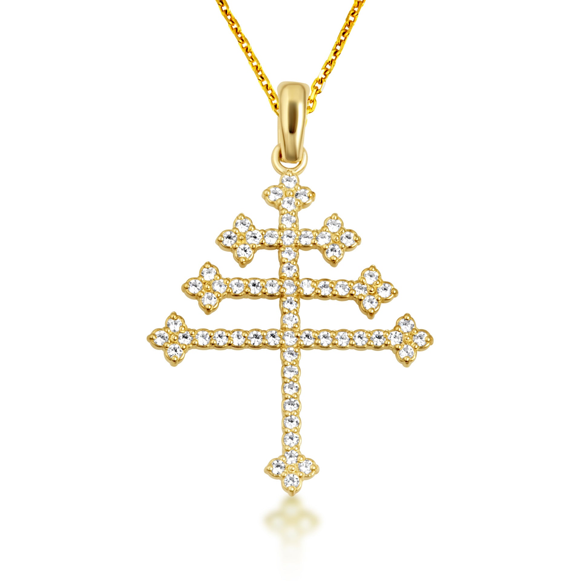 14K Gold Diamond Studded Papal Cross Pendant Necklace (Available in Yellow/Rose/White Gold)