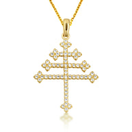 14K Gold Diamond Studded Papal Cross Pendant Necklace (Available in Yellow/Rose/White Gold)
