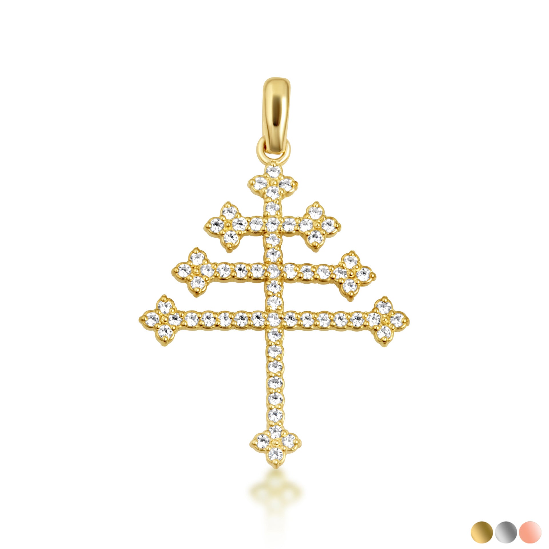 14K Gold Diamond Studded Papal Cross Pendant Necklace (Available in Yellow/Rose/White Gold)