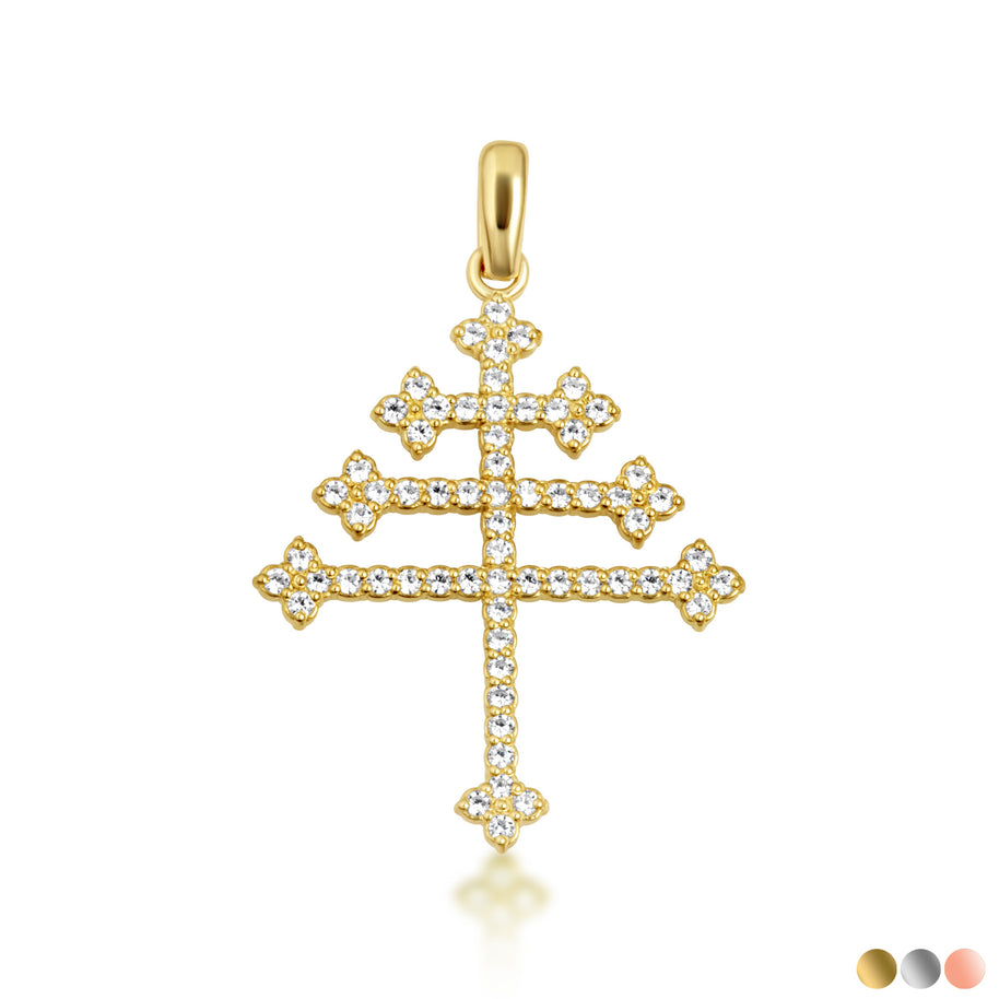 14K Gold Diamond Studded Papal Cross Pendant Necklace (Available in Yellow/Rose/White Gold)