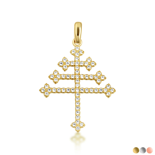 14K Gold Diamond Studded Papal Cross Pendant Necklace (Available in Yellow/Rose/White Gold)