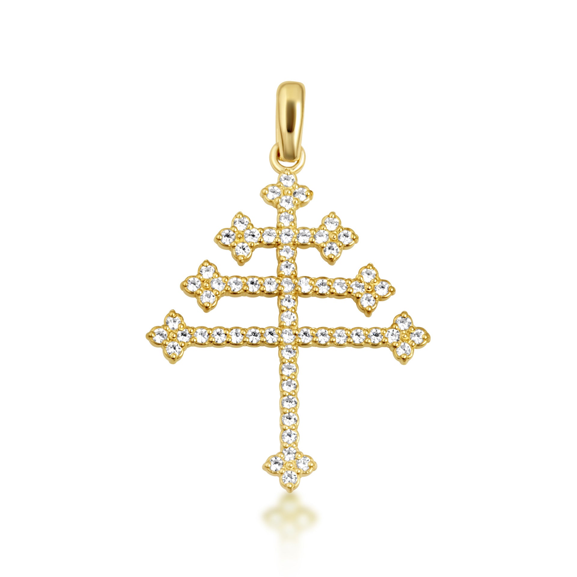 14K Gold Diamond Studded Papal Cross Pendant Necklace (Available in Yellow/Rose/White Gold)
